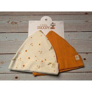 Little Snoopy Baby Beanies 2-Pack OSFM 0-6M Fall-Themed Orange & White Cotton Kn